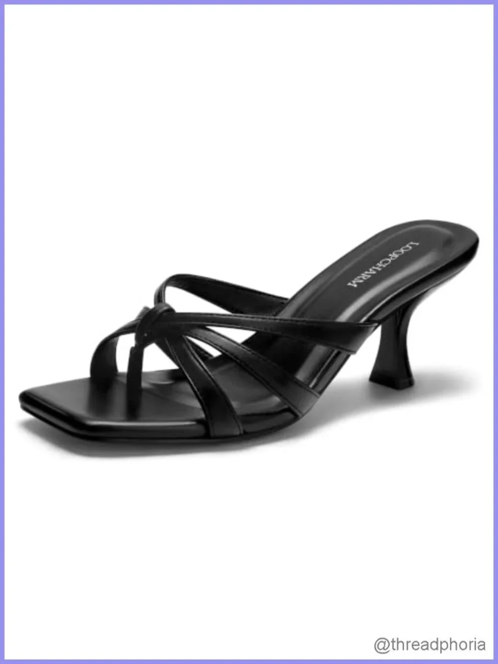 Women's Strappy Kitten Heels Sandals Square Toe Slip-On Vegan Leather